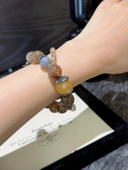 "Cosmic Confidence" Energy Bracelet | Black Golden Super Seven × Golden Rutile × Gray Moonstone
