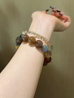 "Cosmic Confidence" Energy Bracelet | Black Golden Super Seven × Golden Rutile × Gray Moonstone