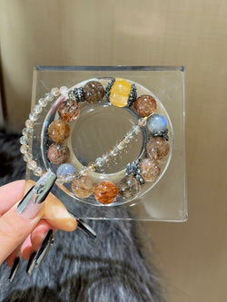 "Cosmic Confidence" Energy Bracelet | Black Golden Super Seven × Golden Rutile × Gray Moonstone