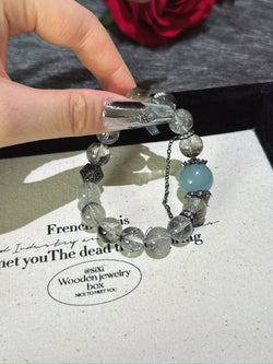 Serene Purity" Bracelet | Black Tourmaline × Aquamarine × Alloy