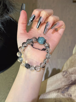 Serene Purity" Bracelet | Black Tourmaline × Aquamarine × Alloy