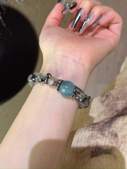 Serene Purity" Bracelet | Black Tourmaline × Aquamarine × Alloy