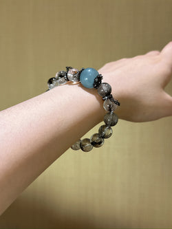 Serene Purity" Bracelet | Black Tourmaline × Aquamarine × Alloy