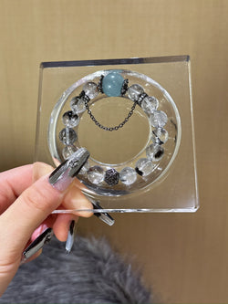 Serene Purity" Bracelet | Black Tourmaline × Aquamarine × Alloy