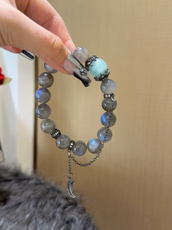 Lunar Tide" Bracelet | Gray Moonstone × Aquamarine