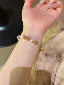 Sun & Moon" Bracelet | Sunstone × Pearl × Prosperity Pendant
